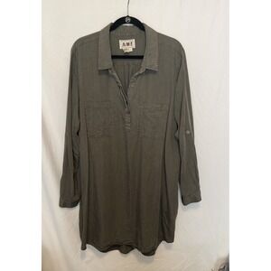 A*M*X Women's Size 2X Green Long Sleeve‎ Tunic/Blouse Roll Tab Sleeves
